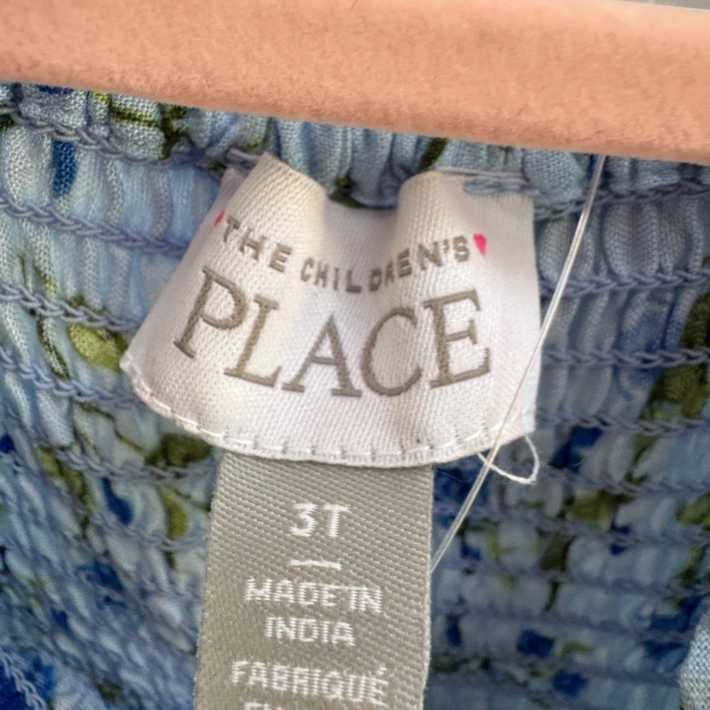 🎊HP🎊NWT The Children's Place 3T Girl Blue Floral Smocked Puff Short Sleeve Dress - Picture 4 of 6